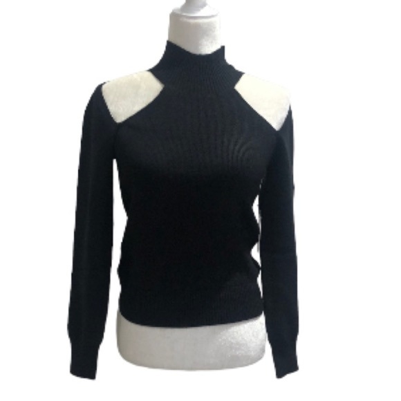 ASTR The Label black ribbed sweater cut out shoulders Small New with Tags - Picture 1 of 8